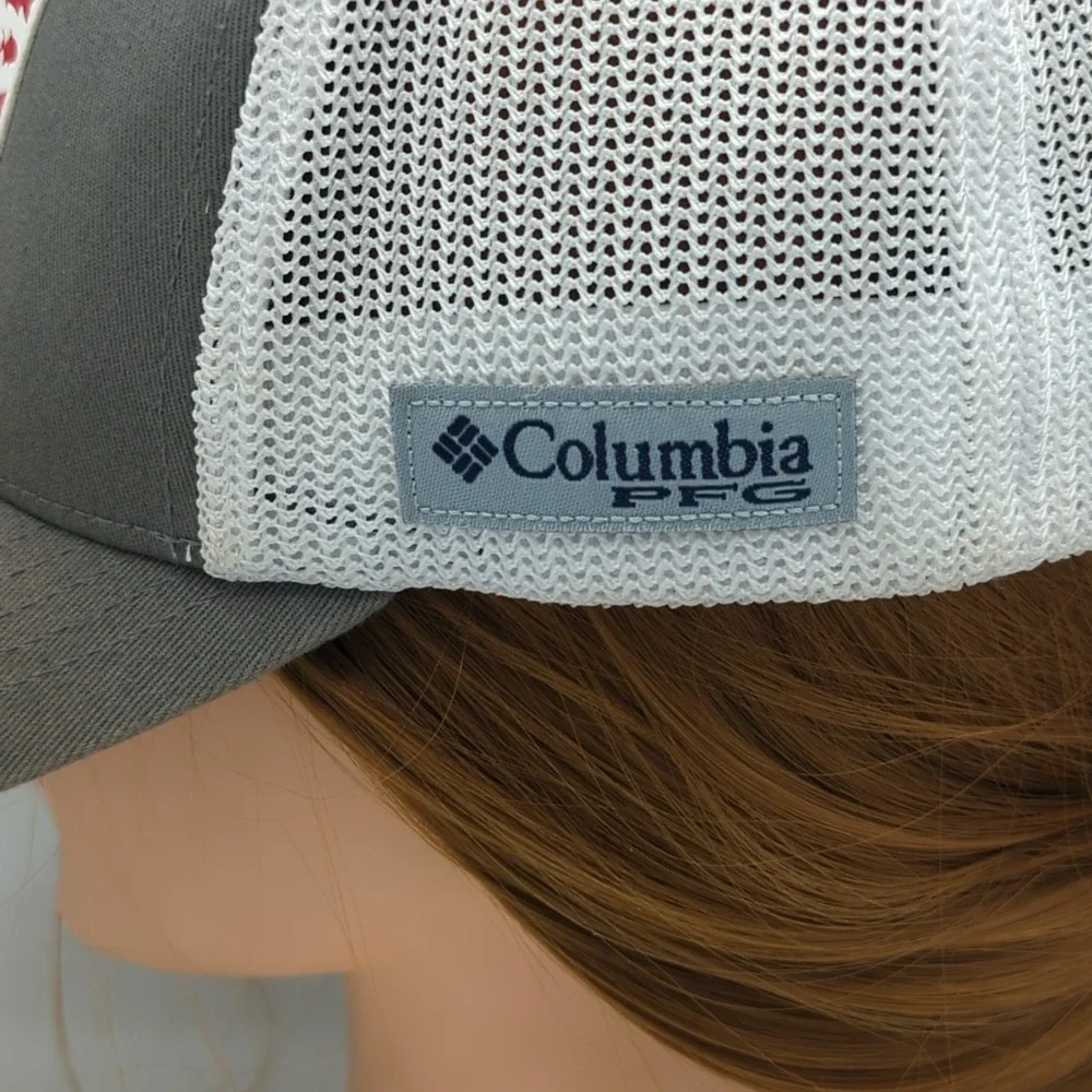 Columbia PFG Fish USA Flag Fitted Flexfit Mesh Back Cap Hat One Size Gray